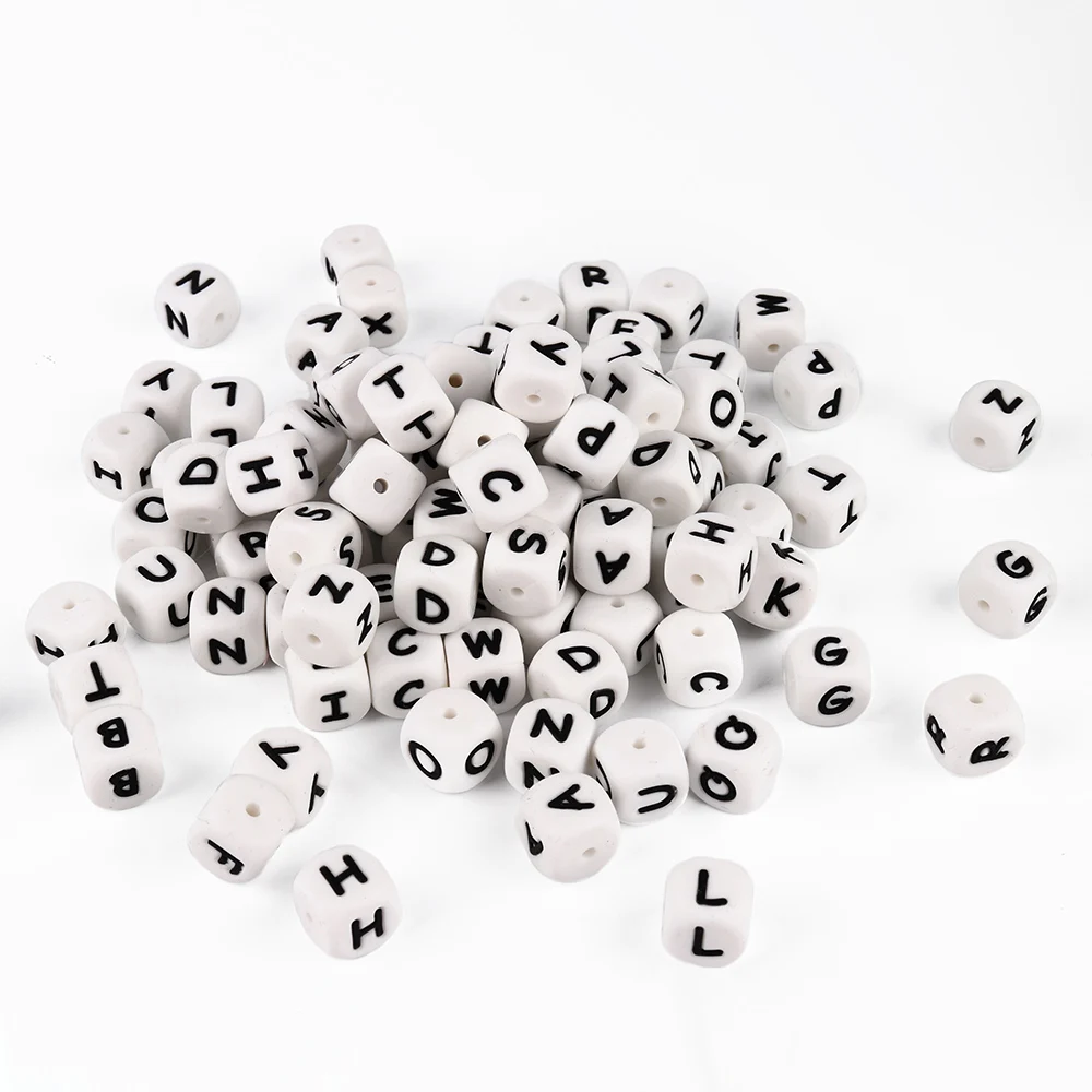 10 шт. кубические силиконовые бусины с буквами, персонализированные буквы с именем, браслет с жевательной буквой, бусины с алфавитом, пищевой силикон, 12 мм