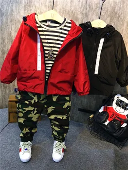 

2018 Spring&Autumn Children sets baby clothes boys 3pcs set boys Hooded jacket + T-shirt + camouflage pants Suit boys clothing