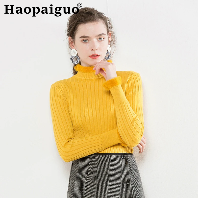 

2019 New Autumn Winter Women Knitted Sweaters Pullovers Turtleneck Long Sleeve Solid Slim Elastic Red Long Sleeve Sweater Women