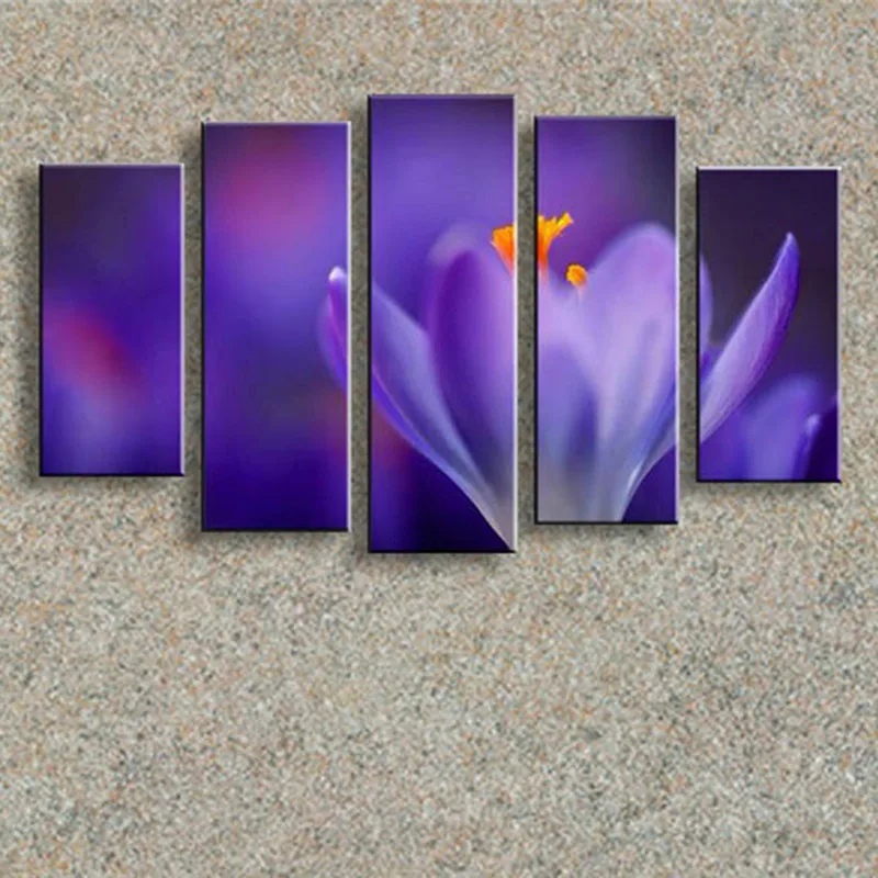 

Handmade Purple Floral Paintings Home Decor Wall Art Hand-painted Abstract Flower Oil Painting on Canvas Large 5 Panel Pictures