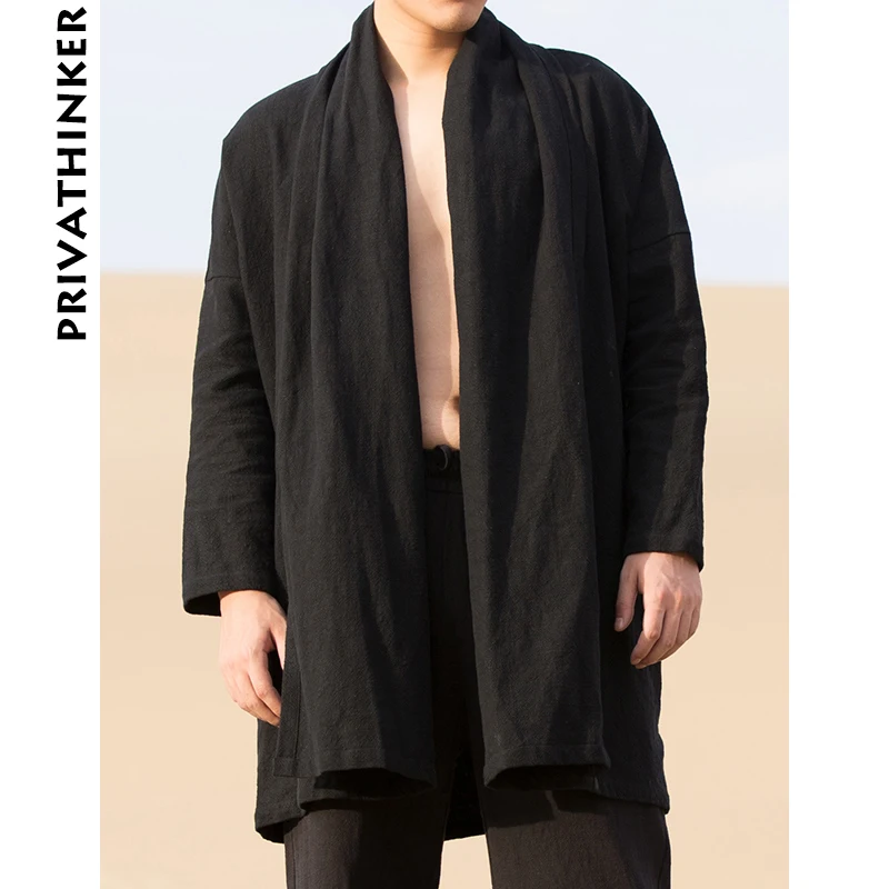 

Sinicism Store Mens Trench Coat Jacket Men Black Solid Kimono Cardigan Male Harjuku Autumn Long Coat Clothes 2019 Plus Size