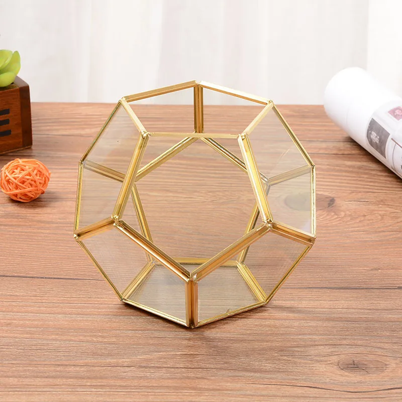 

Geometric Glass Jewelry Box Unique Polygonal Table Plant Vase Home Decoration Geometric Glass Container Jewelry Storage Box