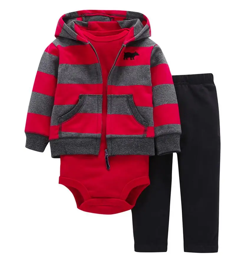 

unisex newborn baby clothes set cotton,long sleeve hooded jacket stripe+rompers+pants,2019 baby boy girl outfits 6-24M
