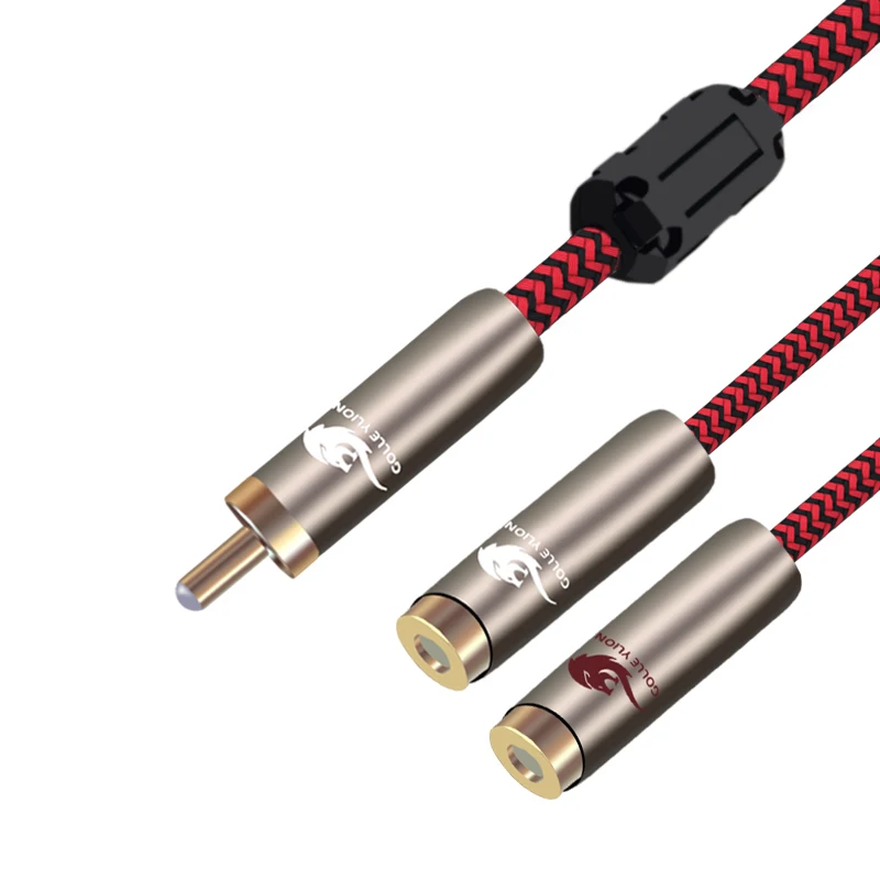 Аудиокабель Hi-Fi папа с RCA на 2 мама прямым углом в оплетке | Электроника