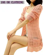 OHCLOTHING 2017 Fashion Knitted Cardigan Loose Pocket Hollow Long Sleeve Women Sweater Female Cardigans Women s