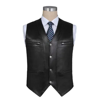 

2020 male sheep skin leather vest fashion waistcoat