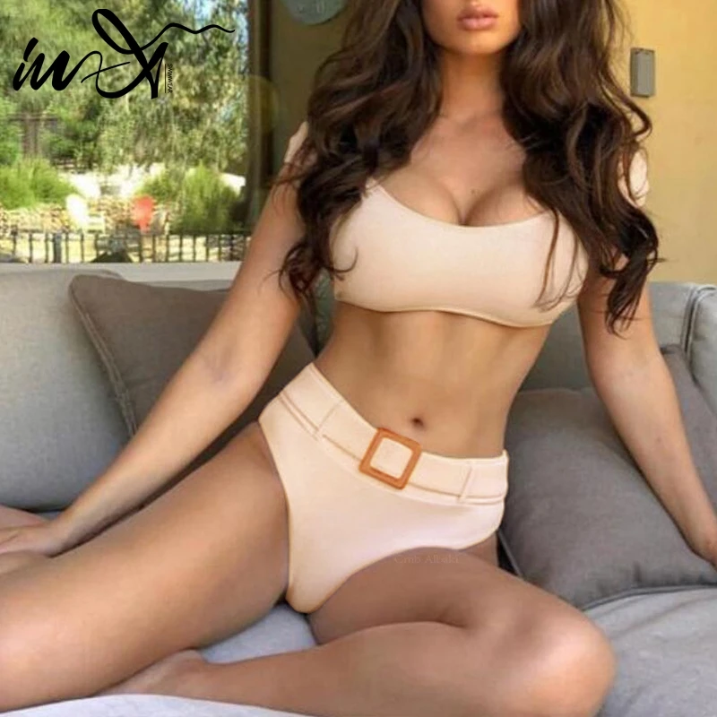 

In-X High waist bikini Belt sexy bathing suit Push up swimwear women bathers White swimsuit female beach wear biquini 2019 new