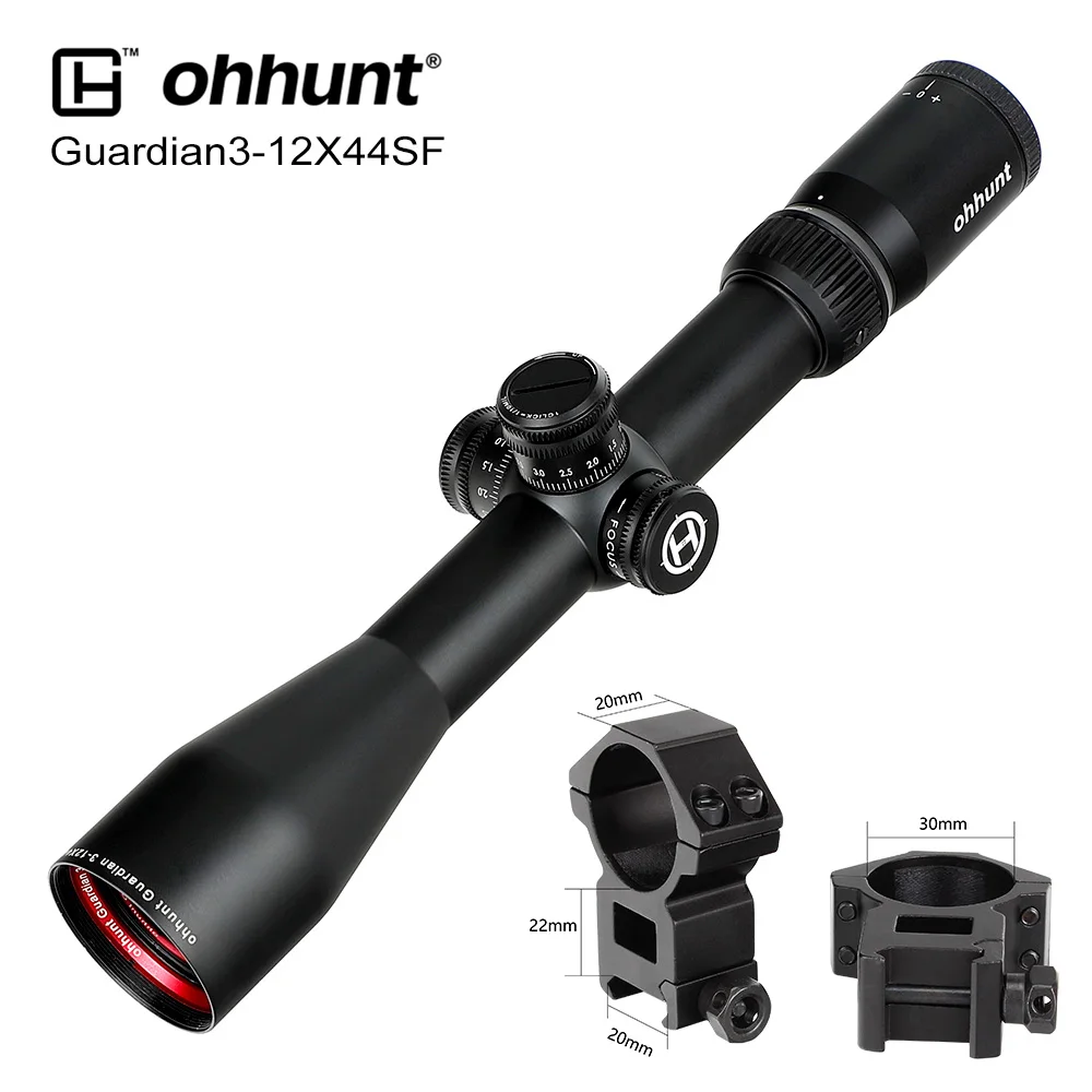 Ohhunt Guardian 3-12X44 SF охотничий прицел 1/2 полумиллиметровая точка сетка боковая параллакса башенки замок сброс тактические оптические прицелы - Цвет: High Picatinny Rings