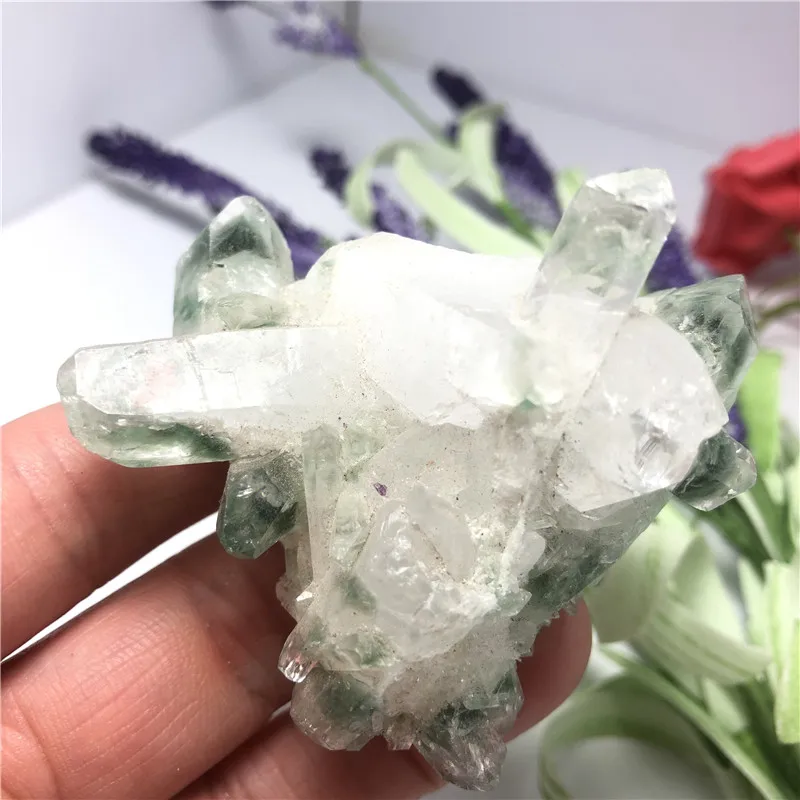 Натуральный зеленый Ghost Phantom Quartz Кристалл кластер целебный образец минеральный