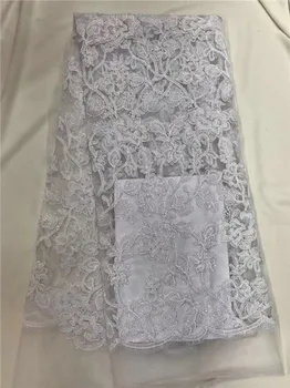 

2018 High Quality Nigerian French Lace African Lace Fabric white Flower Sequined Guipure Mesh Lace For Party Dresses India Tissu