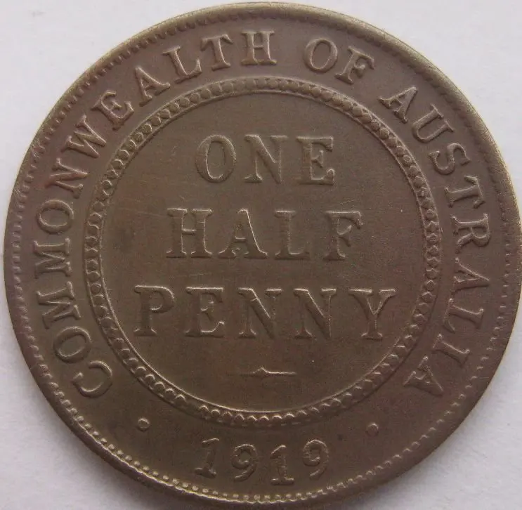wholesale REPLICA 1919 Australia One Half Penny Coin Copy 100 coper manufacturingin Non