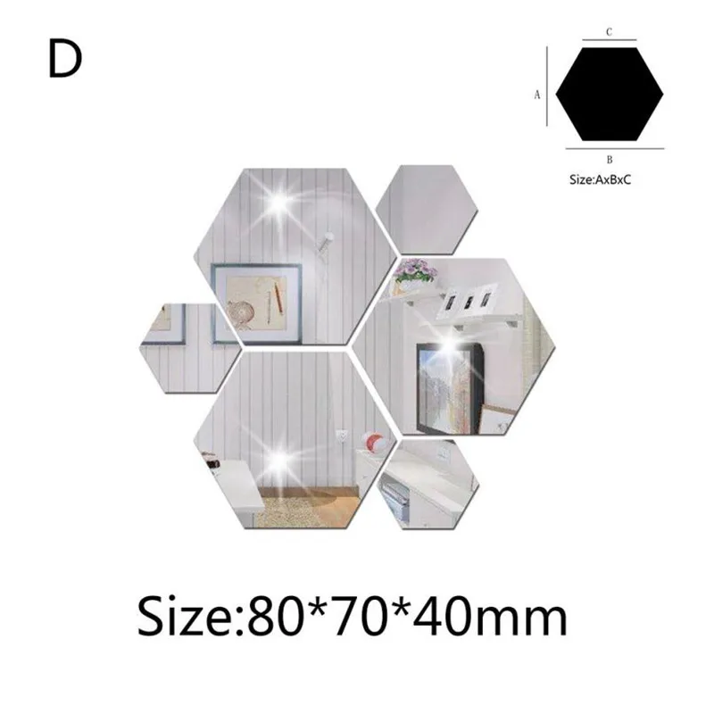 7Pcs 3D Mirror Hexagon Vinyl Removable Wall Sticker Decal Home Decor Art DIY01