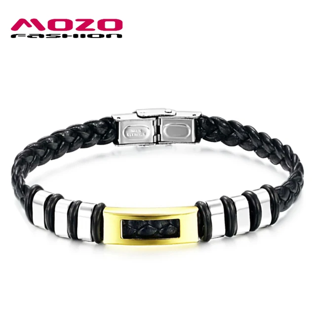 Mozo Fashion Men Casual Bracelet Black Pu Leather Rope Mozo Fashion Men Casual Bracelet Black Pu Leather Rope Stainless Steel Handmade Bracelets Simple Vintage