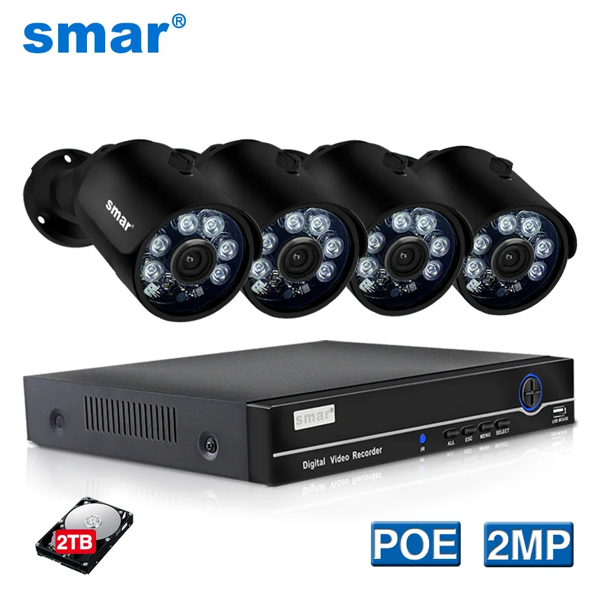 SAR H.265 4CH 1080P HDMI POE NVR комплект CCTV система безопасности 2MP IR наружная IP камера