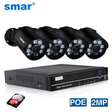 Smar H.265 4CH 1080P HDMI POE NVR Kit CCTV Security System 2MP IR Outdoor IP Camera Metal P2P Video Surveillance Set 2TB HDD 4ch cctv camera system nvr kit outdoor ip camera wireless outdoor ir cut security camera system video surveillance set dvr p2p
