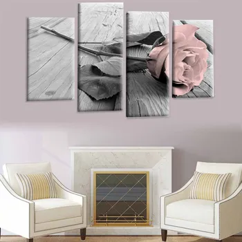 

4Pcs Pink Grey White Love Rose Floral Canvas Wall Art Picture Prints Set Decor
