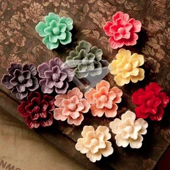 

3/12Pcs Resin Vintage Style Flower Flat Back Cabochon 20x20x7mm For Jewelry Accessories Flatback Wholesale RB0532