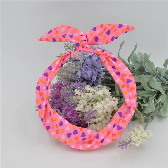 1Pc Cute Leopard Dots lip print flower Bunny Rabbit Ear Ribbon Headwear Hairband Metal Wire Scarf Headband Hair Band Accessories