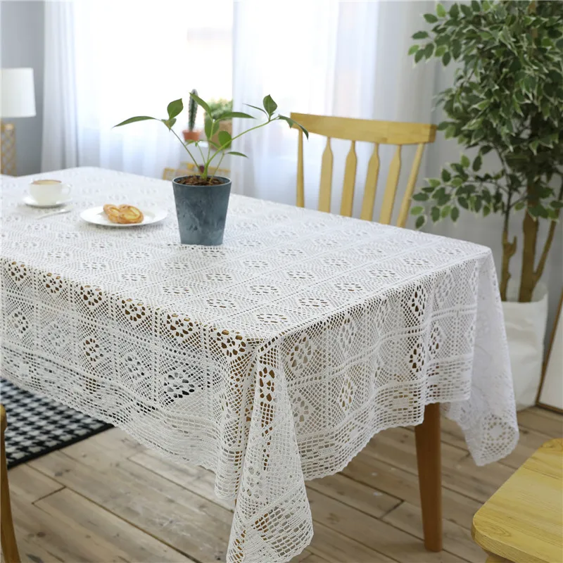 

Crocheted Cotton Lace Knitted Placemat White Rectangular Table Cloth for Wedding Party Kitchen Decoration Table Cover Protector