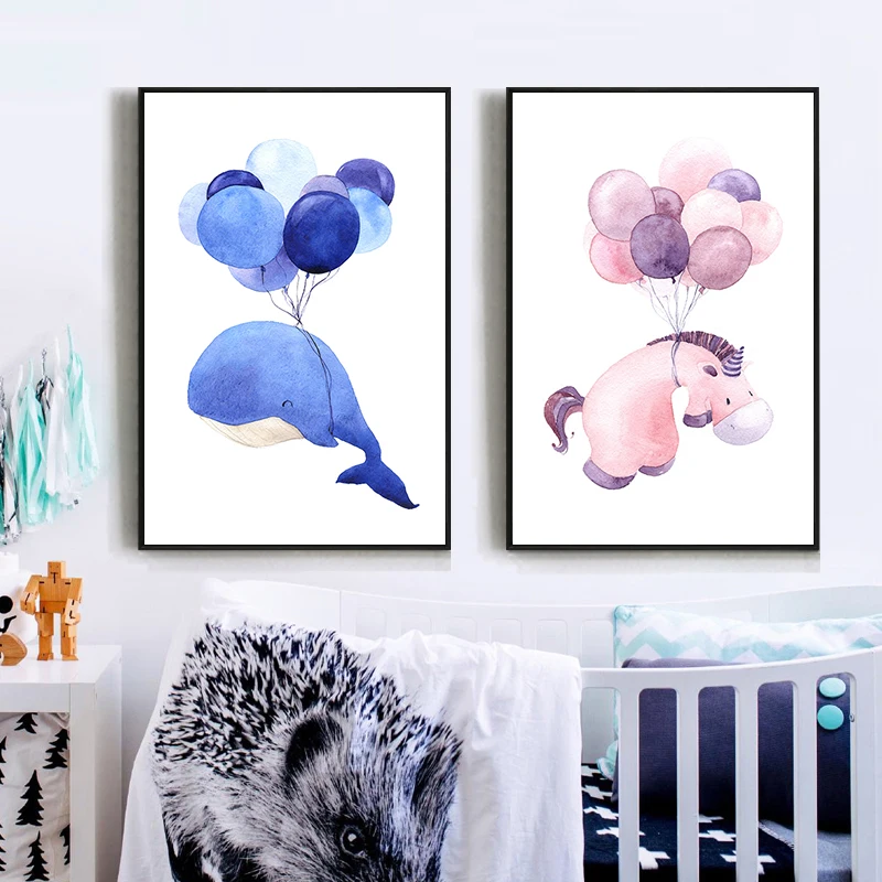 Kawaii Animal Flying Fish Poster A4 Print Modern Nordic Cartoon Nursery Wall Art Picture Kids Room Decor Canvas Painting | Дом и сад