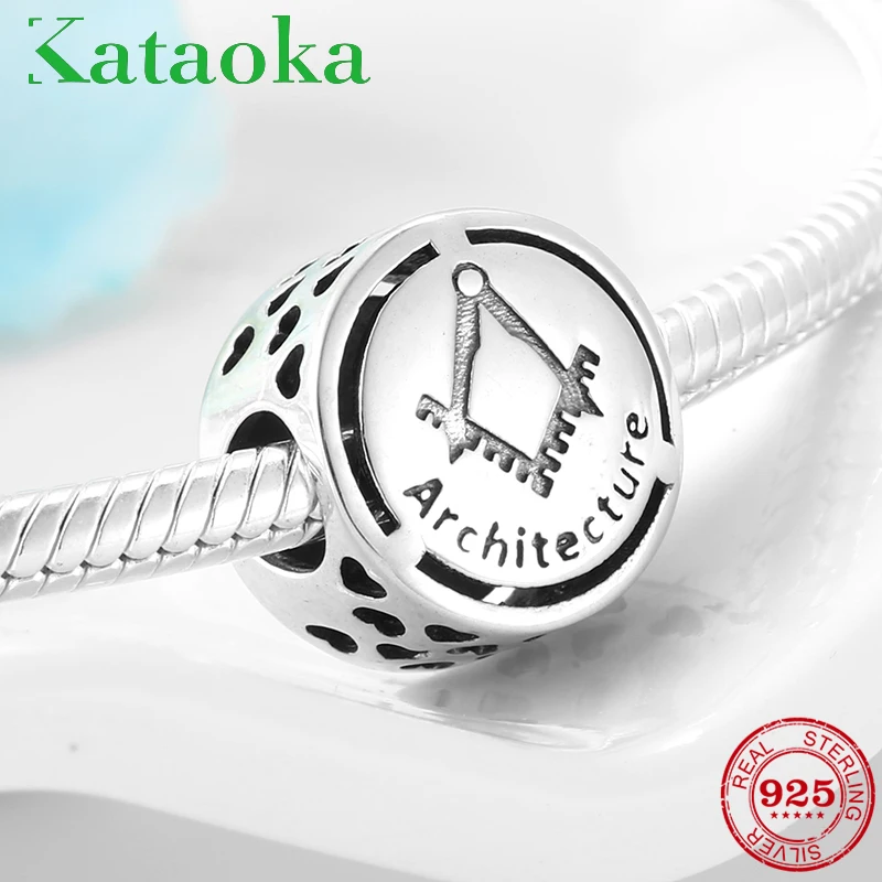 

New 925 Sterling Silver Architecture sign Career Beads Fit Original Pandora Charm Bracelet DIY Necklace Jewelry making