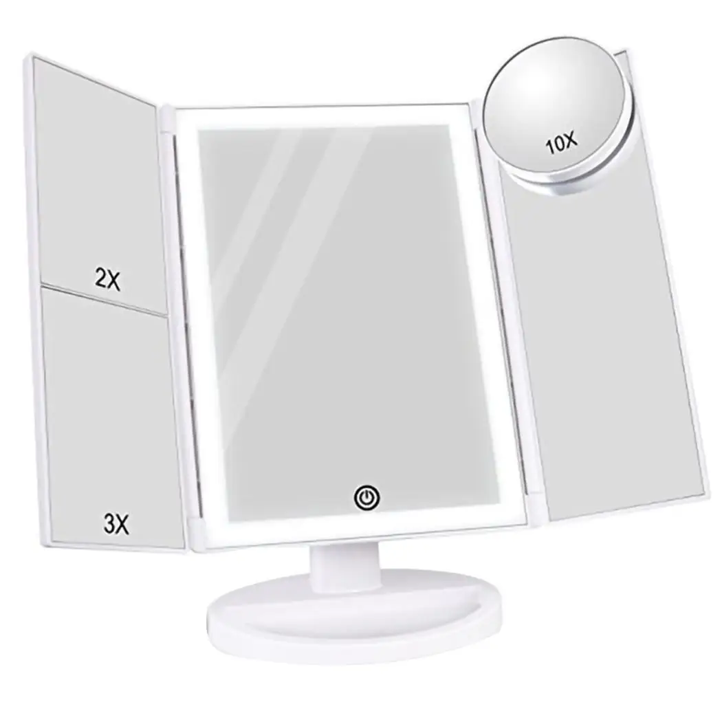 

LED Professional Three Sides Folding Portable Desktop Makeup Mirror White