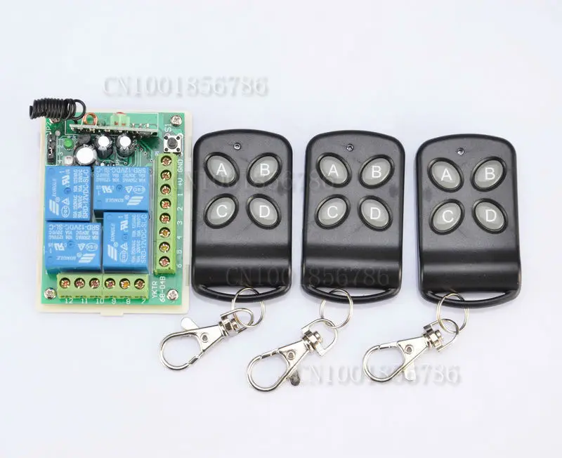 

DC 12V 10A 4CH Wireless Remote Control Switch Receiver with 3pcs 4-button Transmitters for Smart House