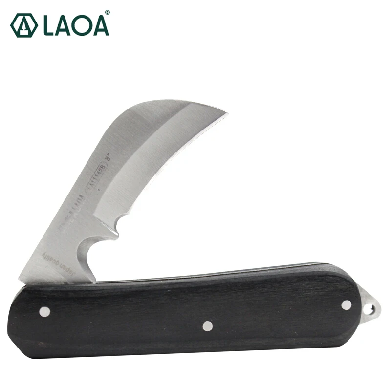 LAOA Stainless Steel Cable Cutter Wire Stripping Professional Electrician Knife Tools wooden handles Folding Knife