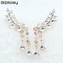 В форме крыла серьги с кисточками для женщин ювелирные изделия золотой, серебряный тон кубический заявление корейские серьги-гвоздики модные ювелирные изделия подарок