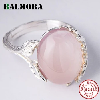 

BALMORA 925 Sterling Silver Pink Chalcedony Leaf Branches Resizable Rings for Women Ring Fashion Jewelry Anillos JWR052418
