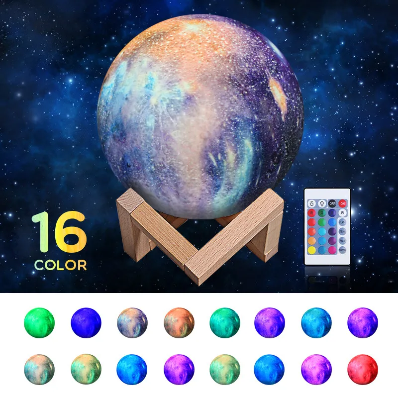

16 Colors 3D Print Star Moon Lamp Colorful Change Touch Home Decor Creative Gift LED Night Light Galaxy Lamp