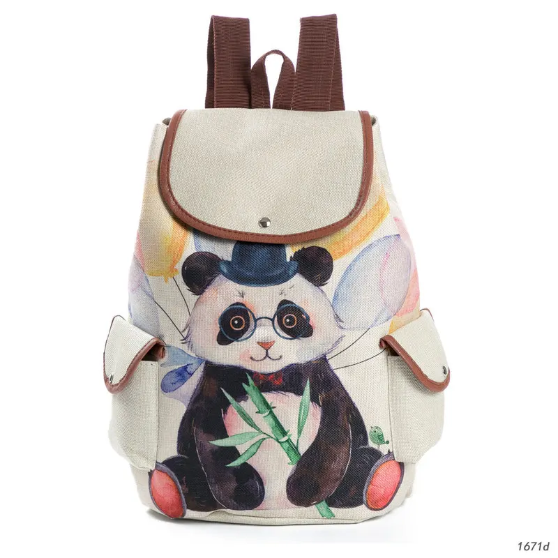 

The newChinese style cute cartoon panda printing school bag students go to school backpacking outdoor backpack Ethnic schoolbag