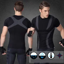 Новые летние стрейч с короткими рукавами Тренажерный зал Бодибилдинг, Тренировка Running Утягивающие колготки Для мужчин mucle бег футболка Для мужчин