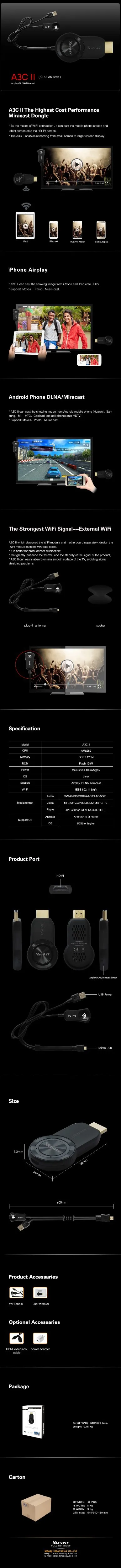 Measy A3C II happycast HDMI WiFi Дисплей Airplay DLNA Miracast Dongle TV Stick приемник процессор AM8252 адаптер для телефона Android IOS