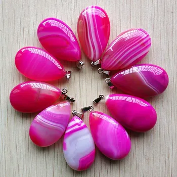 

2018 New fashion good quality natural Rose red stripe onyx water drop pendants for necklaces making 10pcs/lot wholesale free