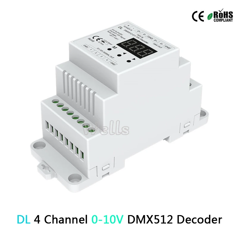D4(CV)/DL(0-10 V) 4CH DMX512 панель расшифровки жидкокристаллического дисплея; D4 RGB/RGBW СИД Din рейка крепление 4 канала led ДАЛИ затемняя контроллер