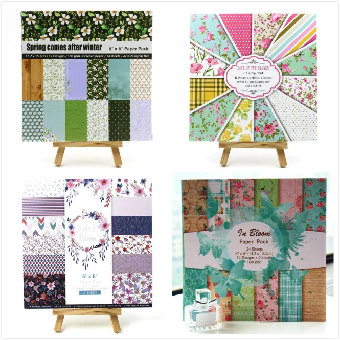 

KSCRAFT 24pcs 6" Single-side Printed flowers pattern creative papercraft art paper handmade scrapbooking kit set book