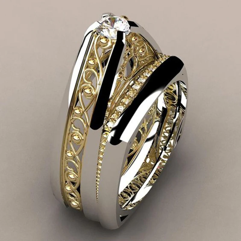 

Hollow Winding Pattern Men Ring Two-tone Gold Silver Color Rings for Women Fashion Popular Rhinestone Wedding Jewelry O4M222