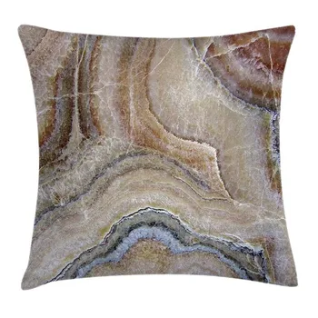 

Marble Cotton Linen Throw Pillow Cushion Cover, Surreal Onyx Stone Surface Pattern Pale Blue Details Artistic Picture, Decorativ