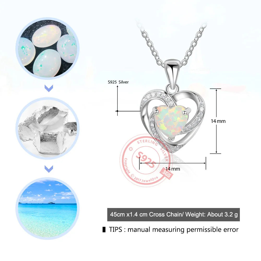 2017 New Romantic Woman 925 Sterling Silver&Opal Necklace&Pendants Heart Design Best Women Jewelry Gift JewelOra NE101927