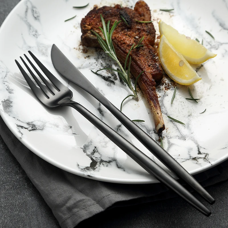 Западный керамический металлический черный нож для еды, кофейная ложка, столовая посуда, ложка для европейского десерта