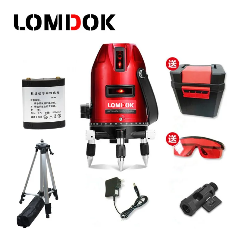 

LOMDOK 5 Lines 6 Points Laser Level lithium battery tripod infrared Laser Line Rotary Vertical & Horizontal laser Level Meter
