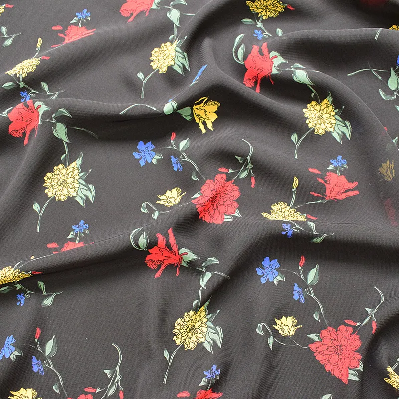 HLQON polyester plain Chiffon black flower fabric for dress cloth felt patchwork tissue coat Sewing DIY Material by 100x145cm | Дом и сад