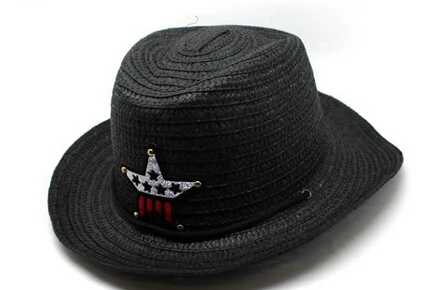 50 шт./лот Federal Express быстро Детская Повседневная Соломенная западная ковбойская шляпа от солнца с регулируемым ремешком кепка со звездами Универсальный Размер - Цвет: black