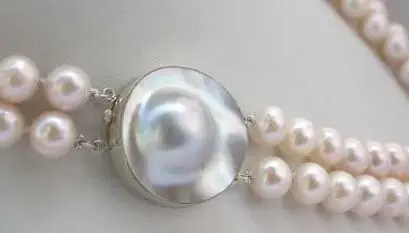 

3457 2strands white round freshwater pearl Necklace hope pearl clasp