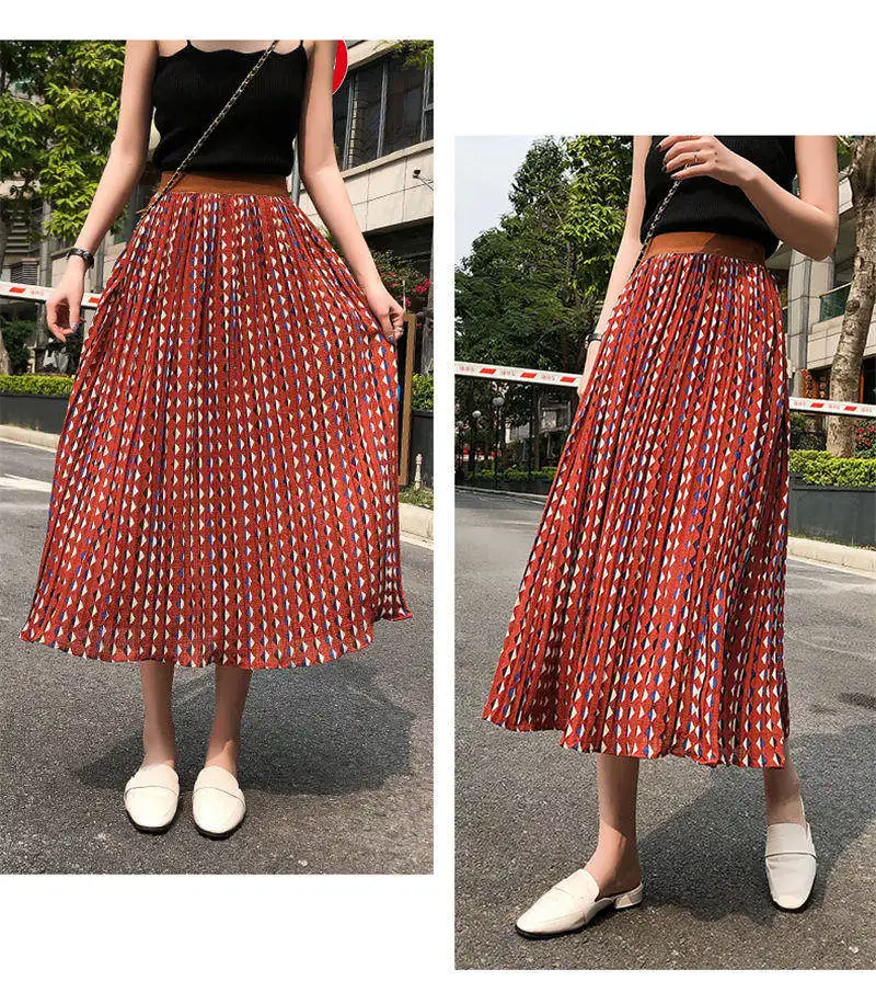 Новые корейские Для женщин Летняя юбка высокая эластичность Boho Абрикос шифон-удлиненная юбка свободные Повседневное длинные юбки Для