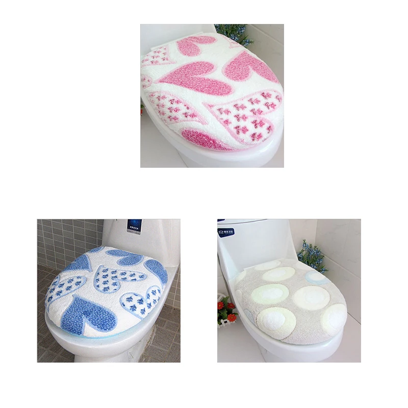 Sales promotion 1 Set Heart shaped Coral Velvet Toilet Seat Cover Bathroom Mat Suit Pink Bluein
