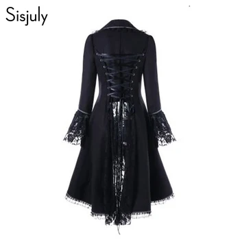 

Sisjuly Black Bandage Women Long Coat Vintage Winter Lace Patchwork Red Jacket Coat Gothic Fashion Overcoat Female Party Coats