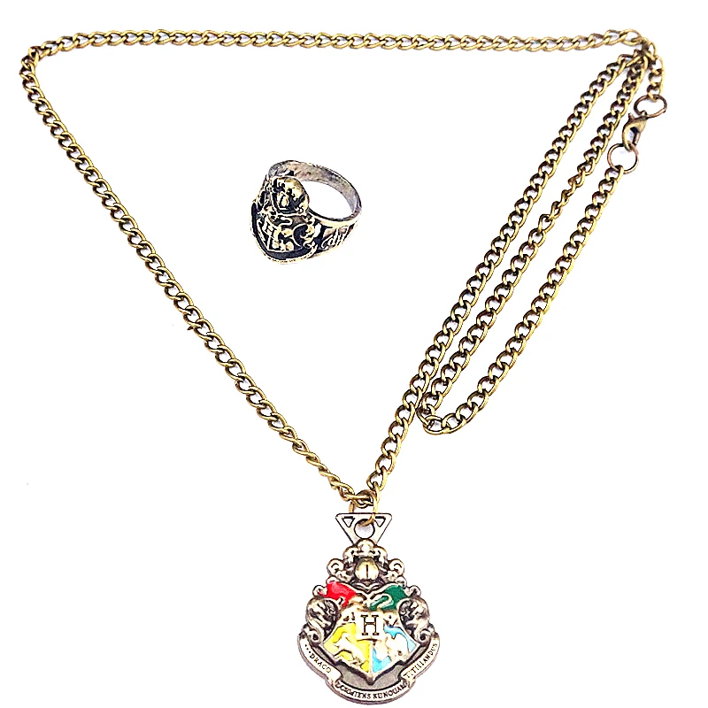 Harri Potter HP Harry HOGWARTS Gryffindor Ravenclaw Hufflepuff Slytherin Finger Metal Ring necklace set Costume Pendant Harri Potter HP Harry HOGWARTS Gryffindor Ravenclaw Hufflepuff Slytherin Finger Metal Ring necklace set Costume Pendant