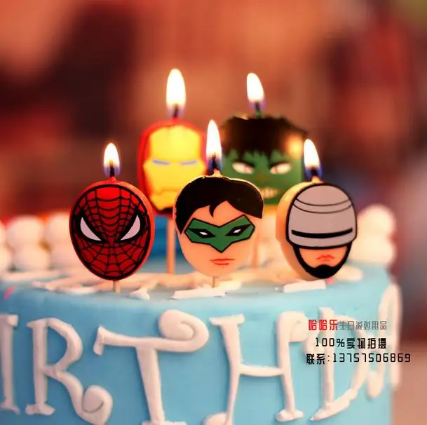 1 Set Kid Boy Spiderman Batman Iron Man Superman Birthday Candles